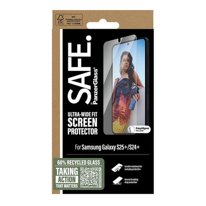 Film de protection d'écran PanzerGlass Safe. Ultra-Wide Fit EasyAligner pour Samsung Galaxy S25+ S936, Verre Sécurisé, Collage Complet, Reconditionné