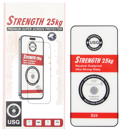 OEM Ultra Strong 25KG Screen Protector for Samsung Galaxy S24 S921, Tempered Glass, Full Glue, 2.5D, Black