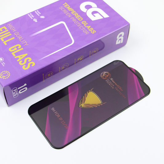 Film de protection d'écran OG Premium pour Apple iPhone 14 Pro Max, Verre trempé, Full Glue, Set de 10 pièces, Noir