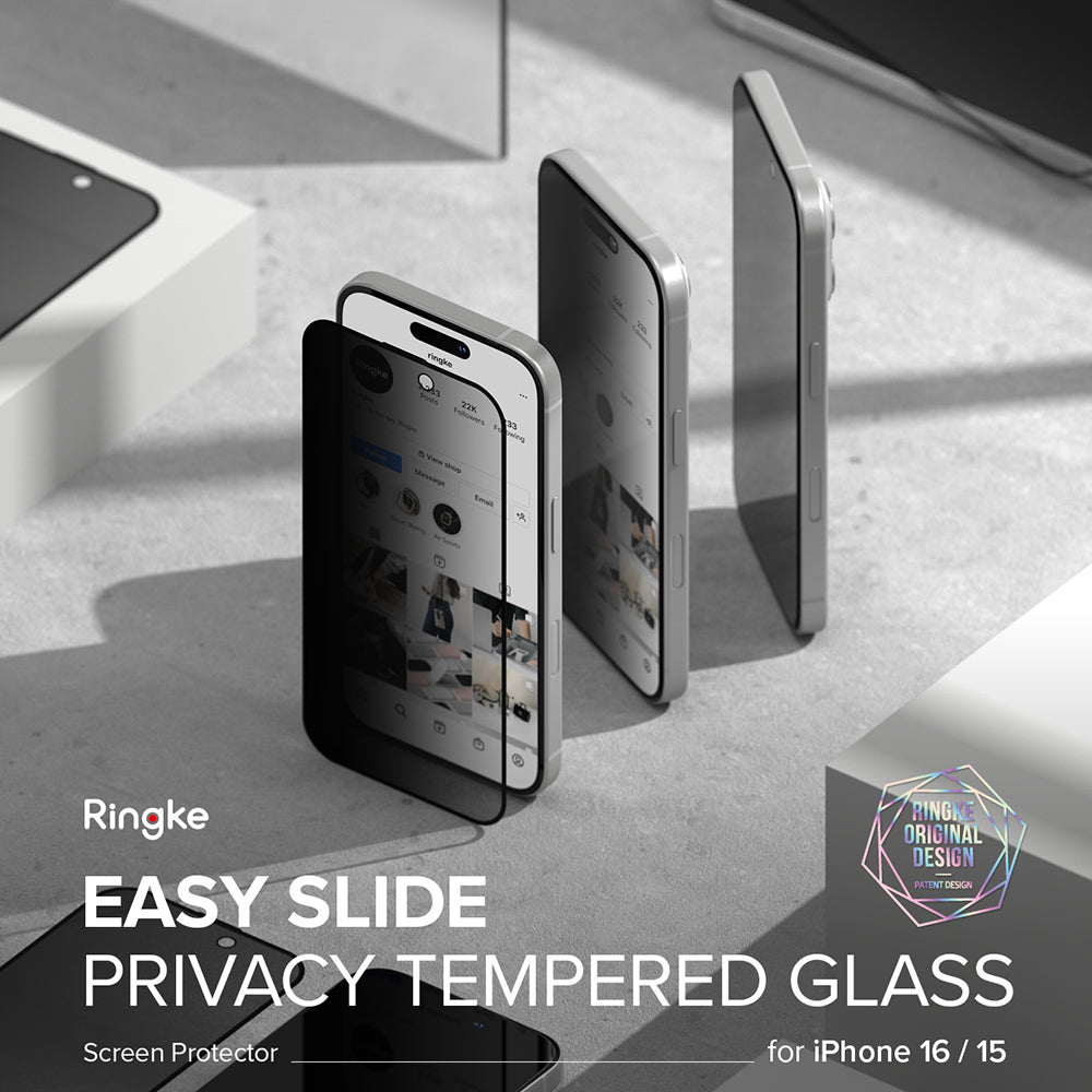 Protection d'écran privée Ringke Easy Slide pour Apple iPhone 16 Pro Max, protégée par du verre, entièrement collée, lot de 2 pièces 