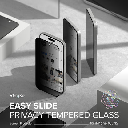 Protection d'écran privée Ringke Easy Slide pour Apple iPhone 16 Pro Max, protégée par du verre, entièrement collée, lot de 2 pièces 