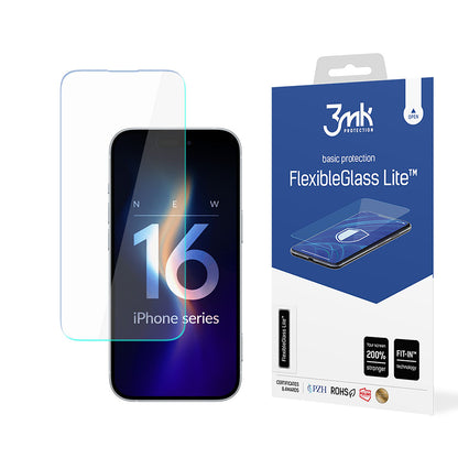 Film de protection d'écran 3MK FlexibleGlass Lite pour Apple iPhone 16 Pro Max, Verre Flexible, Collage Complet