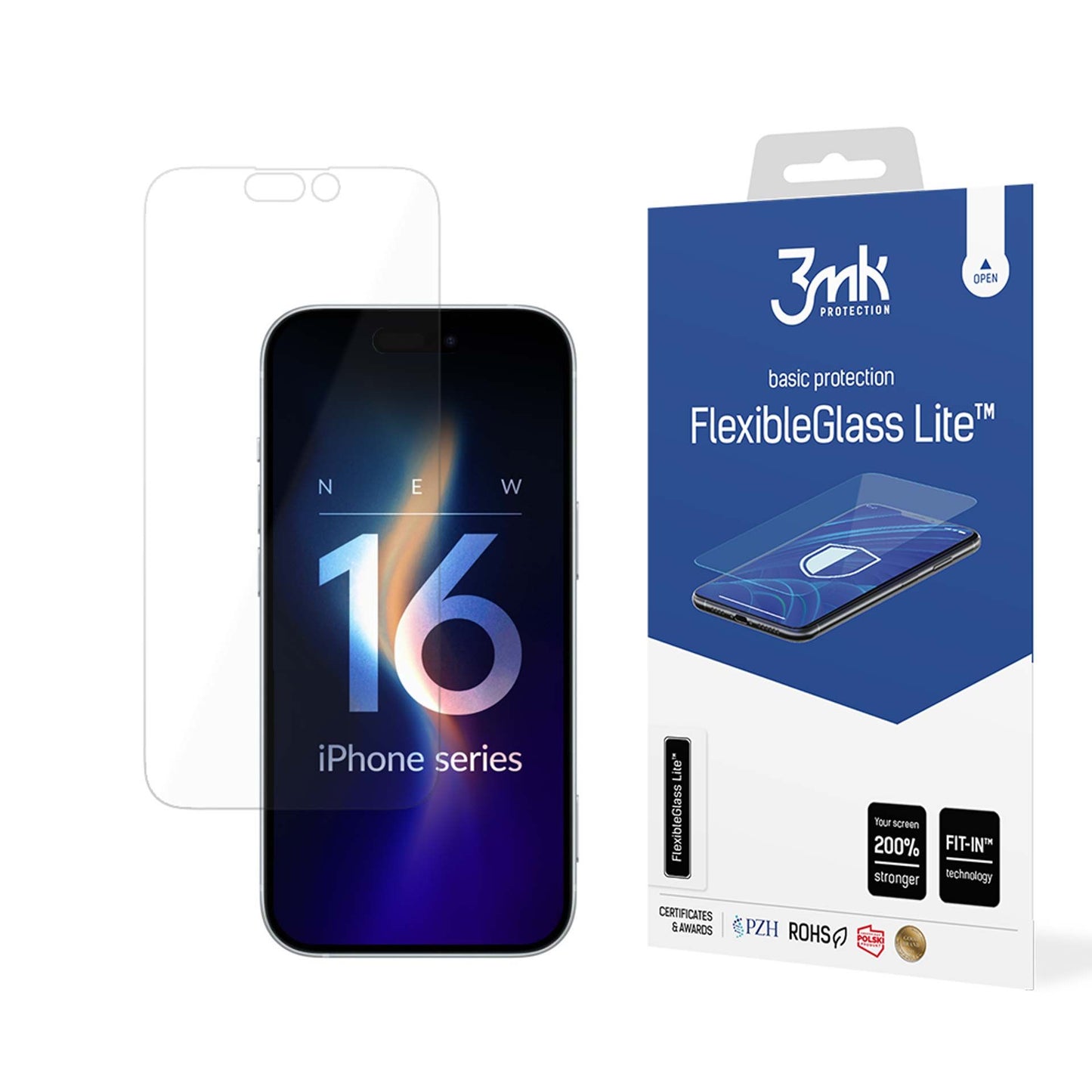 Film de protection d'écran 3MK FlexibleGlass Lite pour Apple iPhone 16 Pro, Verre Flexible, Collage Complet