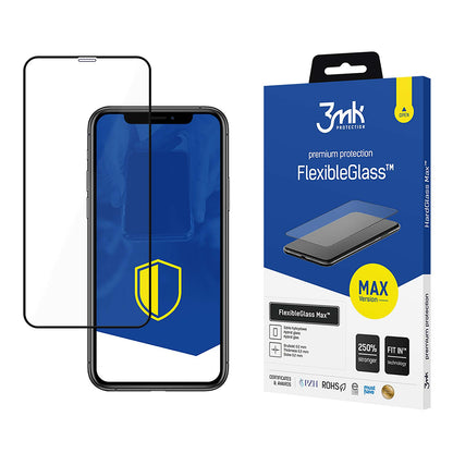 Film de protection d'écran 3MK FlexibleGlass Max pour Apple iPhone 11 / XR, Verre Flexible, Collage Complet, Noir