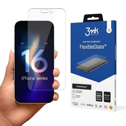 Film de protection d'écran 3MK FlexibleGlass pour Apple iPhone 16 Pro Max, Verre Flexible, Collage Complet