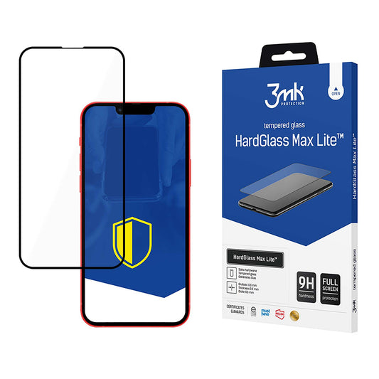 Film de protection d'écran 3MK HardGlass Max Lite pour Apple iPhone 17e / 16e / 14 / 13 Pro, Verre trempé, Collage intégral, Noir