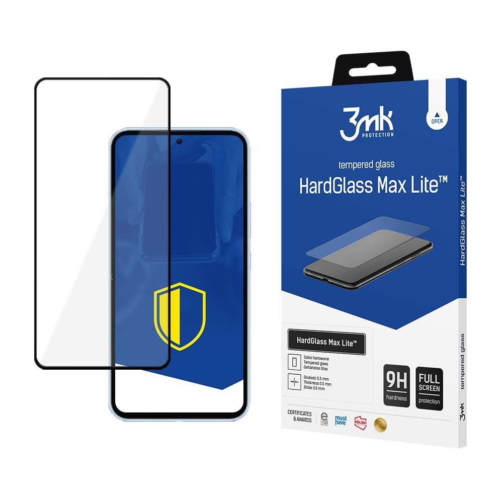 Film de protection d'écran 3MK HardGlass Max Lite pour Samsung Galaxy A55 5G A556 / A35 5G A356, Verre trempé, Full Glue, Noir