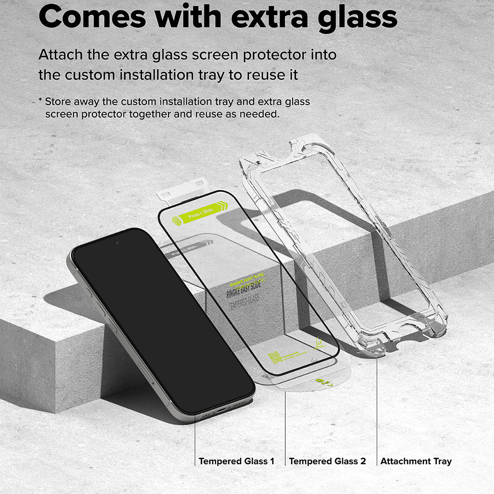 Ringke Easy Slide Screen Protector pour Apple iPhone 16 Plus / 15 Plus, protection en verre, collage intégral, 2 pièces, noir