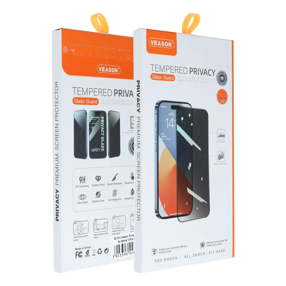 Film de protection d'écran Privacy Veason pour Apple iPhone 14 / 13 Pro, Verre trempé, Collage intégral, 6D