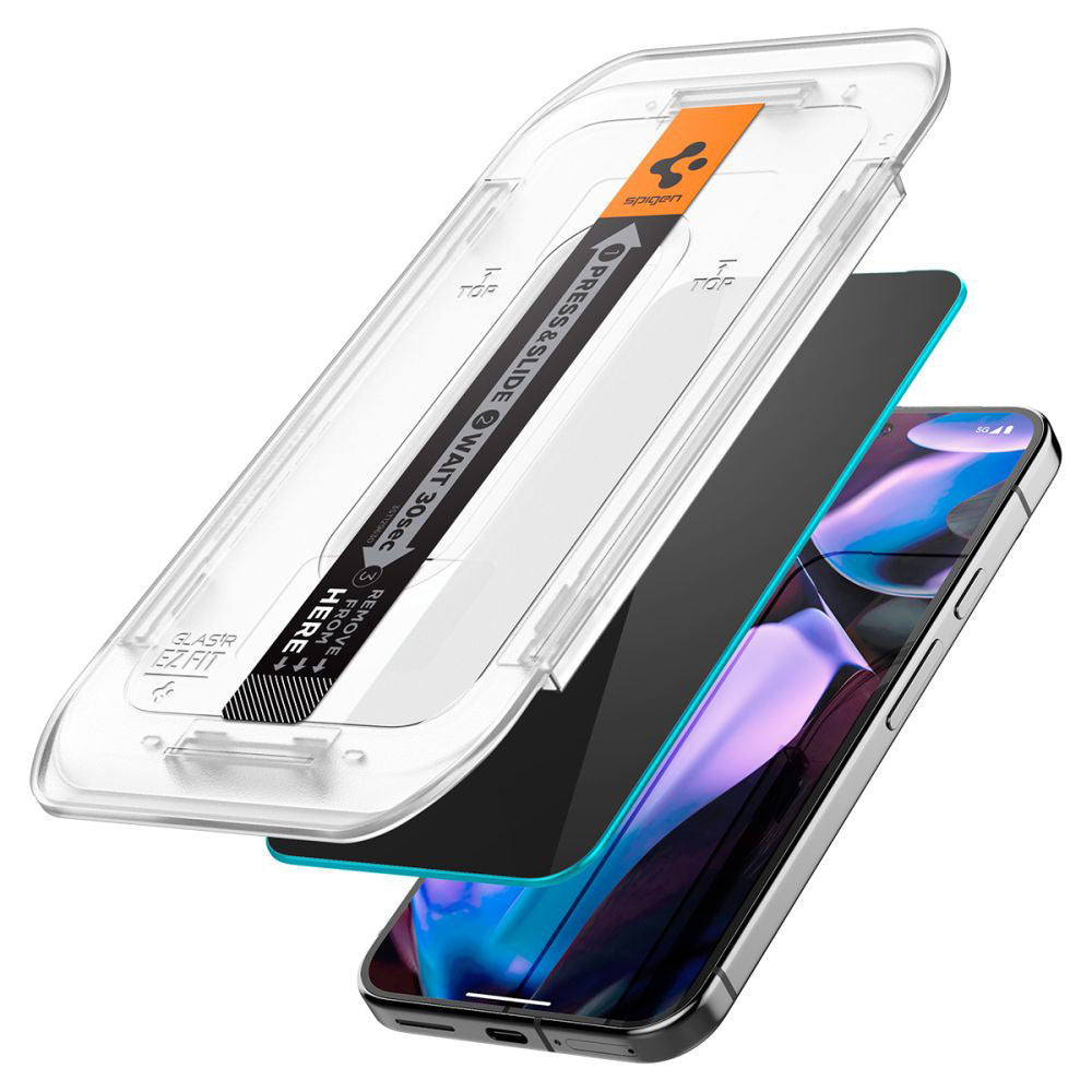 Film de protection d'écran Privacy Spigen GlastR EZ FIT pour Google Pixel 9 Pro XL, Verre trempé, Collage complet, Lot de 2 pièces AGL09313