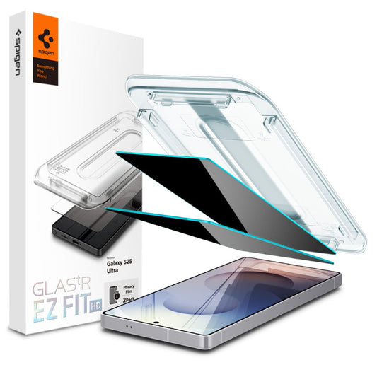 Film de protection d'écran Privacy Spigen GlastR EZ FIT HD pour Samsung Galaxy S25 Ultra S938, Verre Trempé, Collage Complet, Lot de 2 pièces AGL09335
