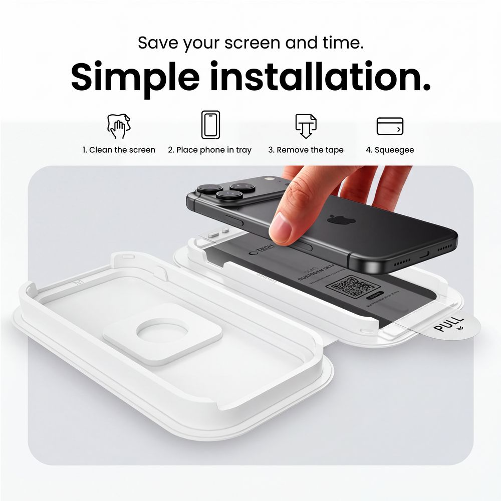 Film de protection d'écran Privacy Tech-Protect OneTouch pour Apple iPhone 18 Pro, Verre trempé, Collage intégral, Lot de 2 pièces