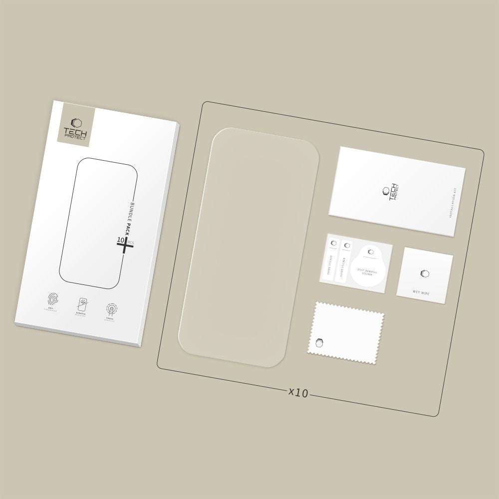 Film de protection d'écran Tech-Protect pour Apple iPhone 17 Pro Max / 16 Pro Max, Verre Trempé, Full Glue, Lot de 10 pièces