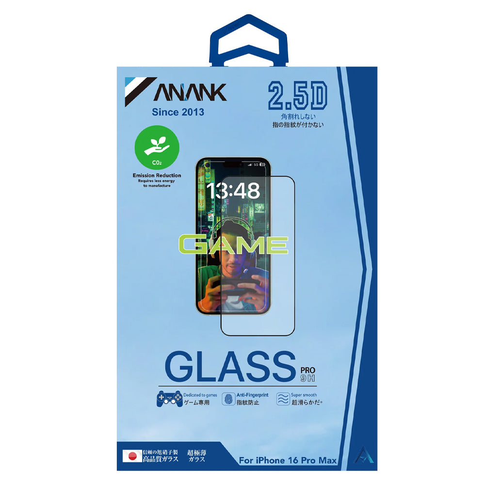 Anank 1X Reinforced Anti-Fingerprint Screen Protector for Apple iPhone 16 Pro, Tempered Glass, Full Glue, 2.5D, Black