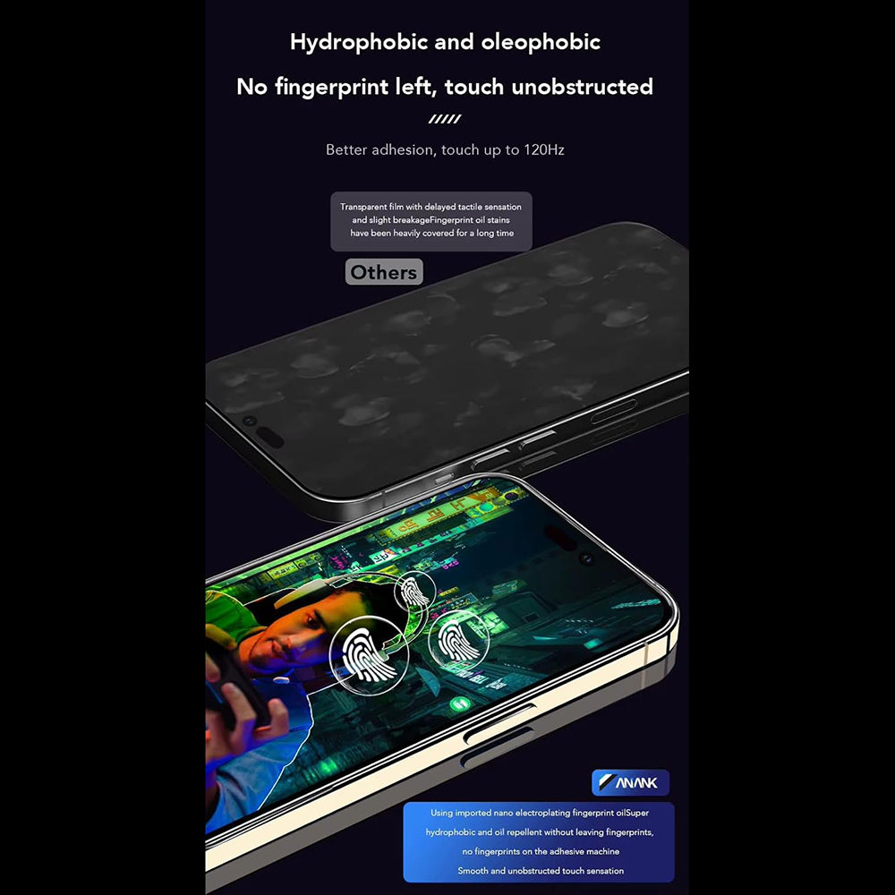 Anank 1X Reinforced Anti-Fingerprint Screen Protector for Apple iPhone 16, Tempered Glass, Full Glue, 2.5D, Black