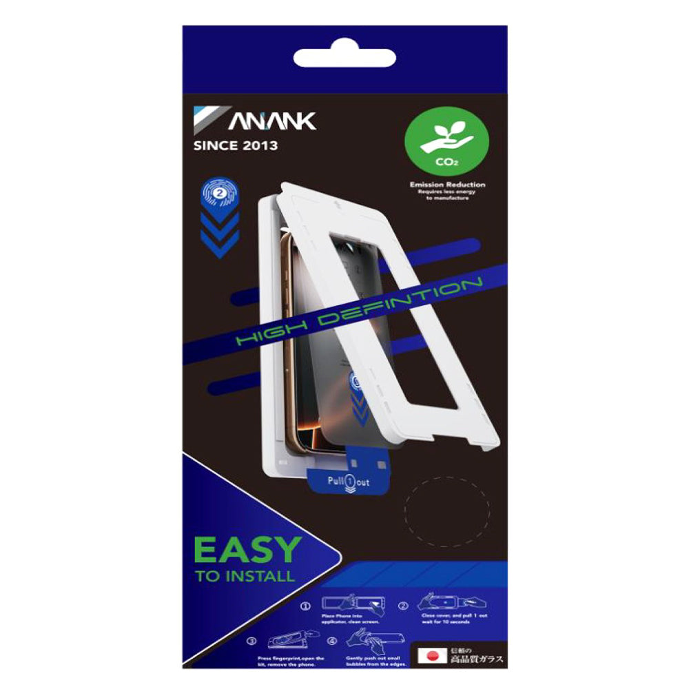Film de protection d'écran Anank 2X Renforcé pour Apple iPhone 16 Pro Max, Verre Trempé, Collage Complet, 2.5D, Noir
