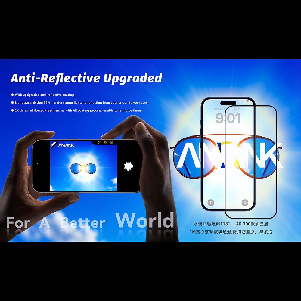 Film de protection écran Anank Anti Reflection pour Apple iPhone 17 Pro, Verre Trempé, Full Glue, 2.5D, Noir