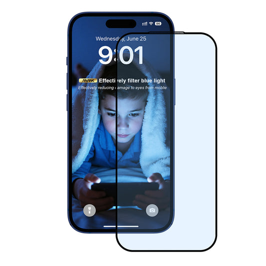 Film de protection Écran Anti Blue Light Anank 5X Renforcé pour Apple iPhone 17 Pro, Verre Trempé, Full Glue, 2.5D, Noir.