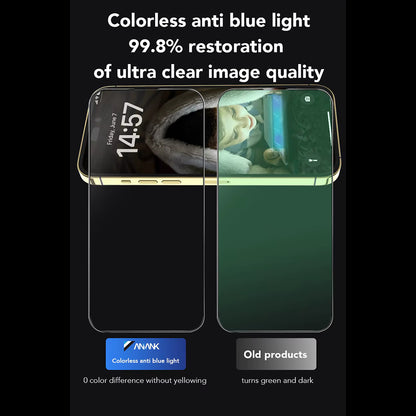 Anank Anti Blue Light Screen Protector for Apple iPhone 15 Pro Max, Tempered Glass, Full Glue, 2.5D, Black