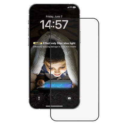 Anank Anti Blue Light Screen Protector for Apple iPhone 15 Pro, Tempered Glass, Full Glue, 2.5D, Black