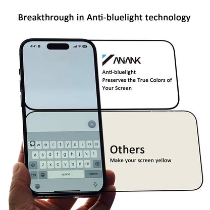 Anank Anti Blue Light Screen Protector for Apple iPhone 15, Tempered Glass, Full Glue, 2.5D, Black