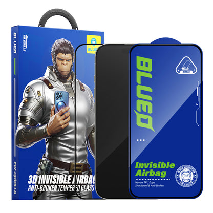 Film de protection d'écran Blueo Anti-Casse pour Apple iPhone 16 / 15 / 14 Pro, Verre Trempé, Collage Complet, Noir