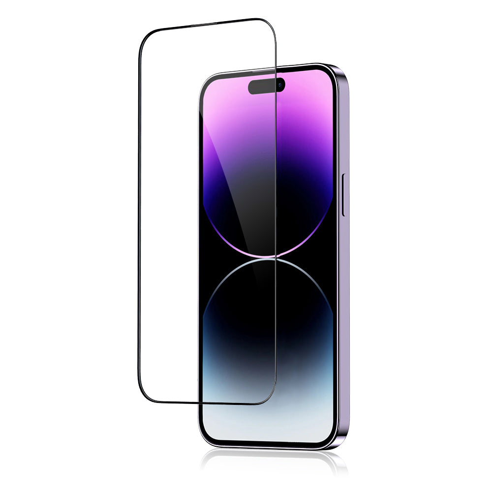 Film de protection d'écran Blueo Anti-Casse pour Apple iPhone 16 / 15 / 14 Pro, Verre Trempé, Collage Complet, Noir