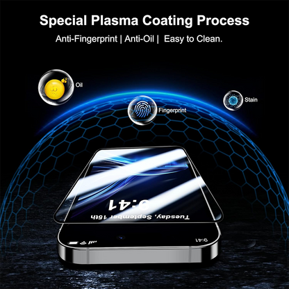 Film de protection d'écran Blueo Anti-Casse pour Apple iPhone 16 / 15 / 14 Pro, Verre Trempé, Collage Complet, Noir