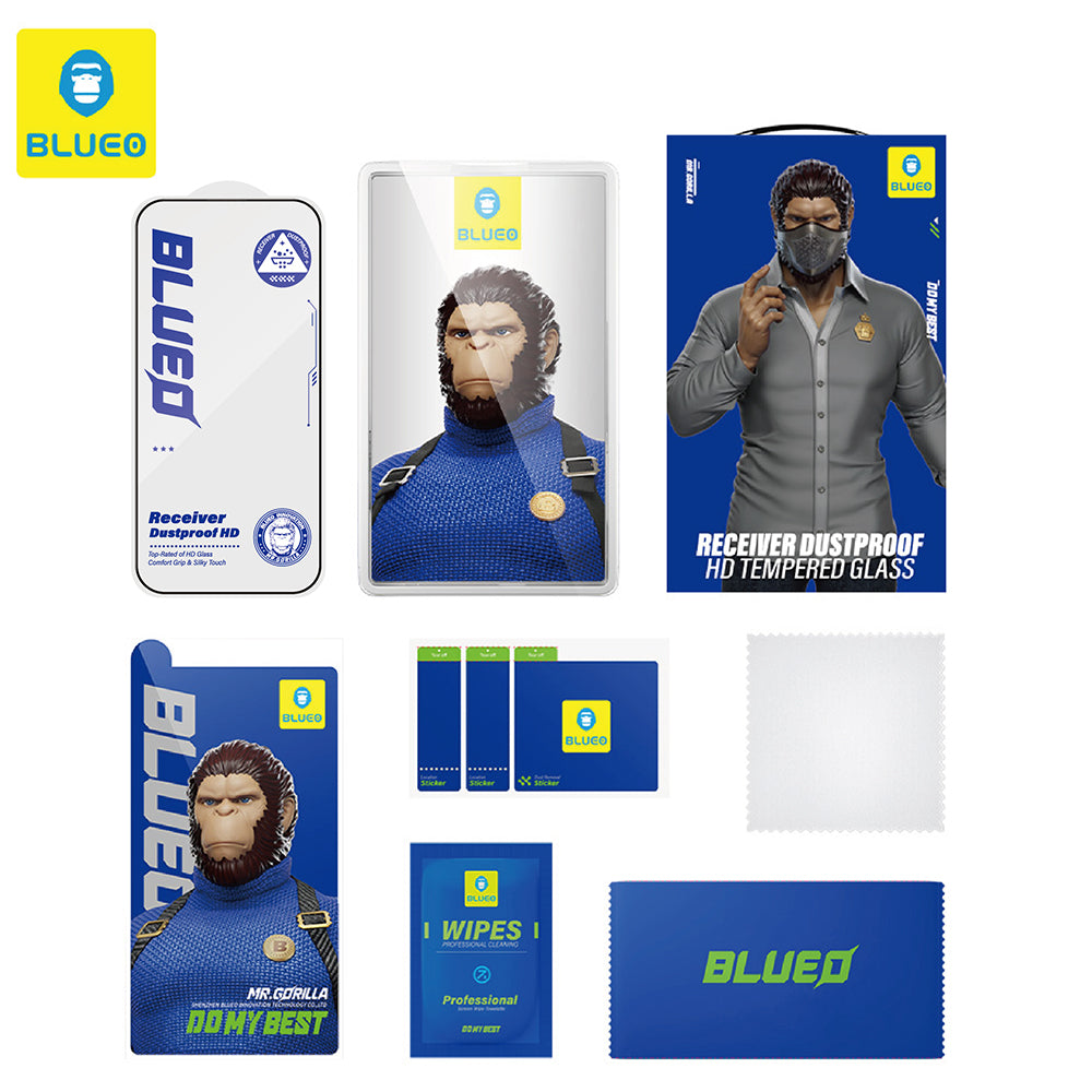 Film de protection d'écran Blueo Anti-Poussière HD pour Apple iPhone 16 Pro, Verre Trempé, Collage Complet, Noir