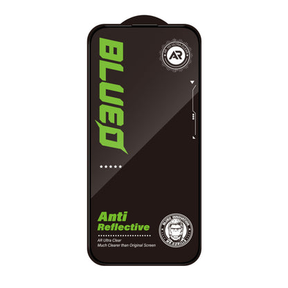 Blueo Anti-Reflective HD Screen Protector Film for Apple iPhone 15 Pro Max, Tempered Glass, Full Glue, Black