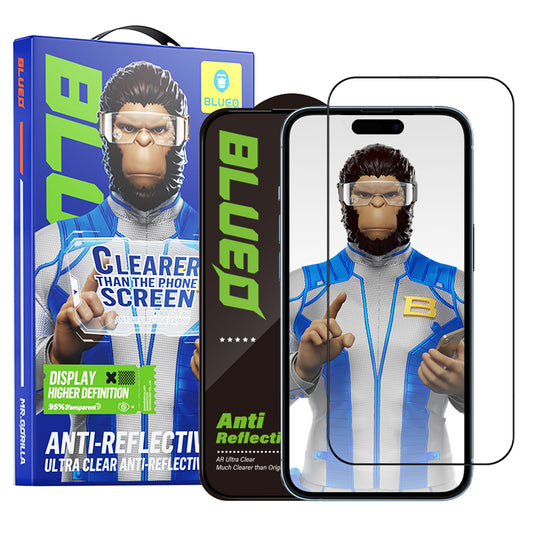 Film de protection d'écran Blueo Anti-Réfléchissant HD pour Apple iPhone 16 Pro, Verre Trempé, Collage Complet, Noir