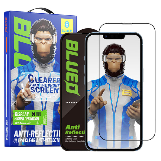 Film de protection d'écran Blueo Anti-Réfléchissant HD pour Apple iPhone 17e / 16e / 14 / 13 Pro, Verre Trempé, Collage Complet, Noir