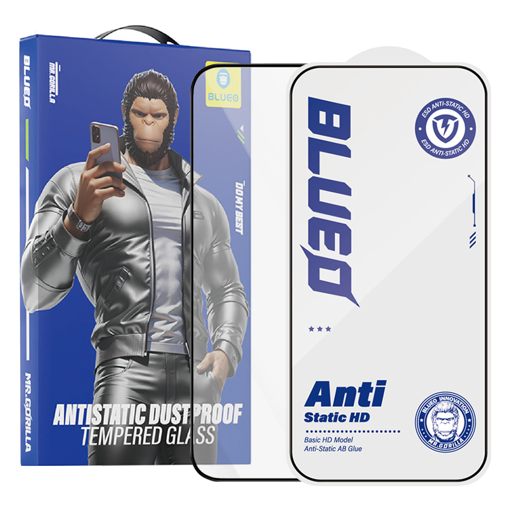 Film de protection d'écran Blueo Anti-Statique HD pour Apple iPhone 15 Pro Max, Verre Trempé, Collage Complet, Noir