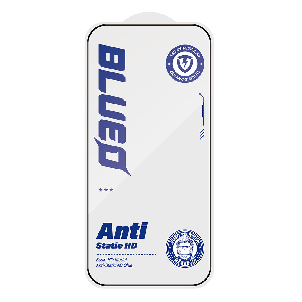 Film de protection d'écran Blueo Anti-Statique HD pour Apple iPhone 15 Pro Max, Verre Trempé, Collage Complet, Noir