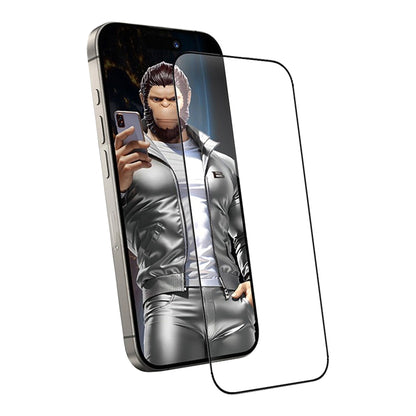 Film de protection d'écran Blueo Anti-Statique HD pour Apple iPhone 15 Pro Max, Verre Trempé, Collage Complet, Noir