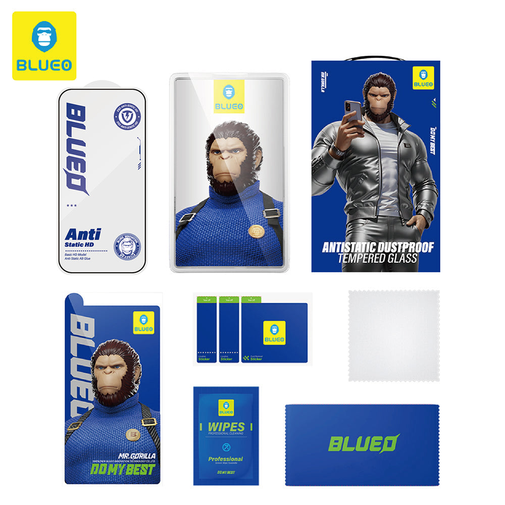 Film de protection d'écran Blueo Anti-Statique HD pour Apple iPhone 15 Pro Max, Verre Trempé, Collage Complet, Noir