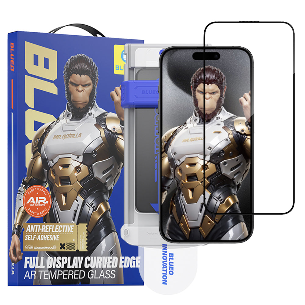 Film de protection d'écran Blueo AR Applicator Pro pour Apple iPhone 16 Pro Max, Verre trempé, Collage intégral, 3D, Noir