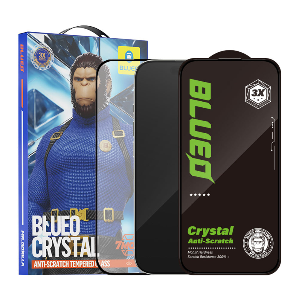 Film de protection d'écran Blueo Crystal Anti-Rayures pour Apple iPhone 16 Plus / 15 Plus, Verre Trempé, Collage Complet, Noir