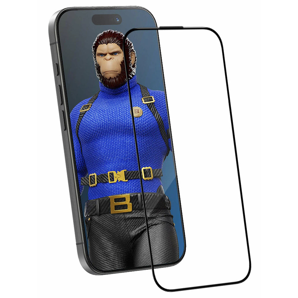 Film de protection d'écran Blueo Crystal Anti-Rayures pour Apple iPhone 16 Plus / 15 Plus, Verre Trempé, Collage Complet, Noir