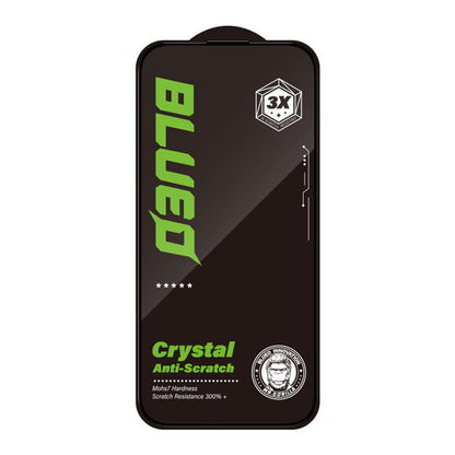 Film de protection d'écran Blueo Crystal Anti-Rayures pour Apple iPhone 16 Plus / 15 Plus, Verre Trempé, Collage Complet, Noir