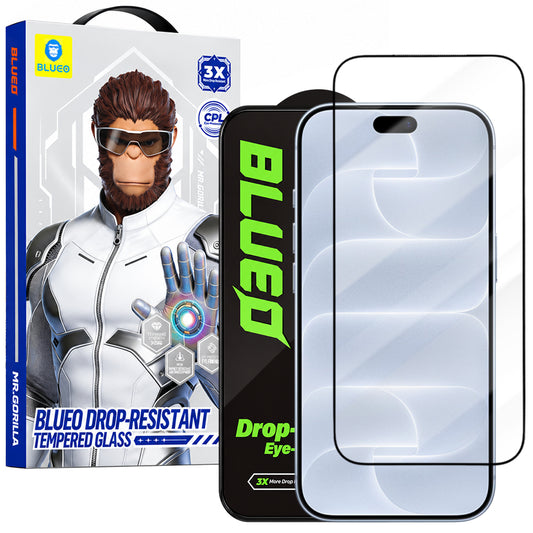 Protection d’écran Blueo Drop Resistant pour Apple iPhone 18 Pro / 17 Pro / 17 / 16 Pro, verre trempé, adhésif intégral, noir