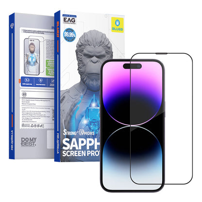 Film de protection d'écran Blueo Sapphire Applicator Pro pour Apple iPhone 16 Pro Max, Verre Trempé, Collage Complet, Noir