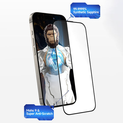 Film de protection d'écran Blueo Sapphire Applicator Pro pour Apple iPhone 16 Pro Max, Verre Trempé, Collage Complet, Noir