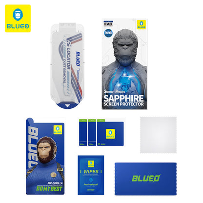 Film de protection d'écran Blueo Sapphire Applicator Pro pour Apple iPhone 16 Pro Max, Verre Trempé, Collage Complet, Noir
