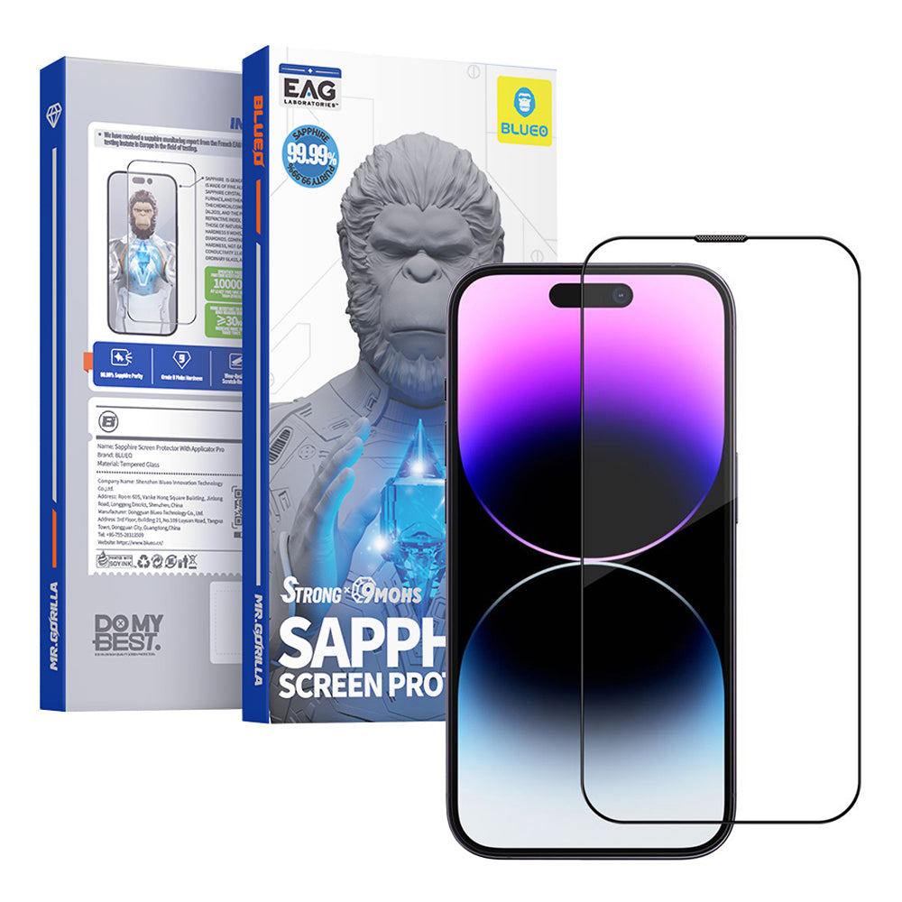 Blueo Sapphire Applicator Pro Screen Protector for Apple iPhone 16 Pro, Tempered Glass, Full Glue, Black