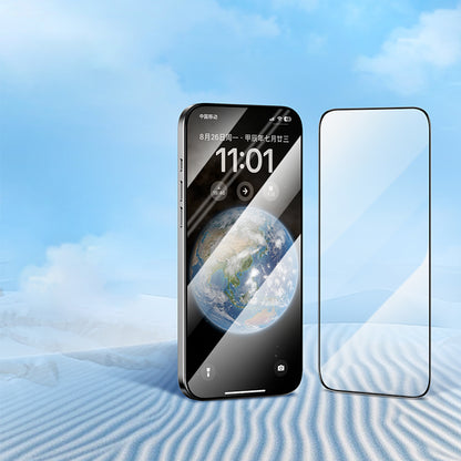 Film de protection d'écran Blueo Silk HD pour Apple iPhone 15 Pro Max, Verre trempé, Collage intégral, Lot de 5 pièces, 2.5D, Noir