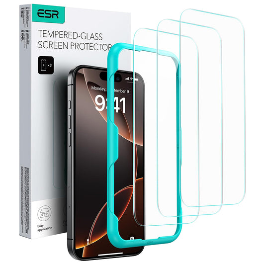 Film de protection Ecran ESR pour Apple iPhone 17 / 16 Pro, Verre Trempé, Full Glue, Set de 3 pièces
