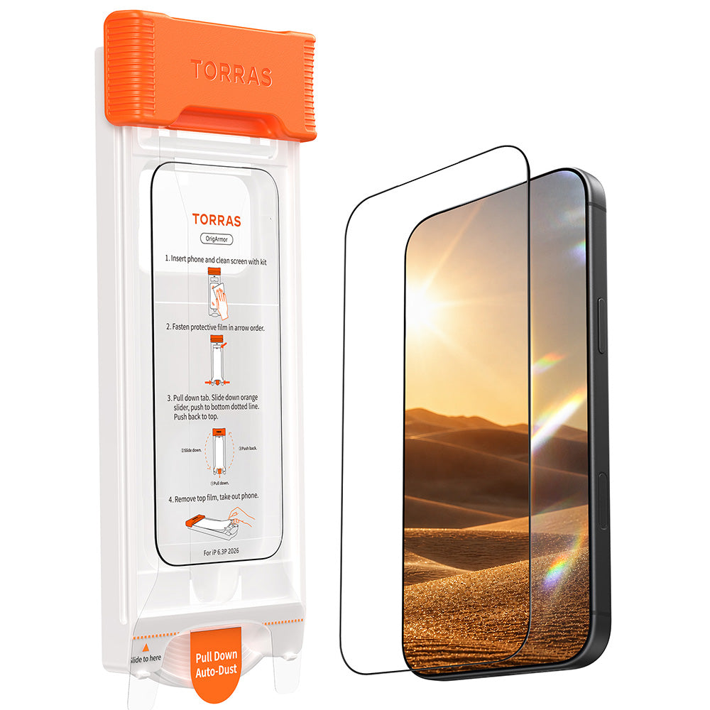 Film de protection d'écran Torras OrigArmor pour Apple iPhone 18 Pro Max / 17 Pro Max, Verre trempé, Collage intégral