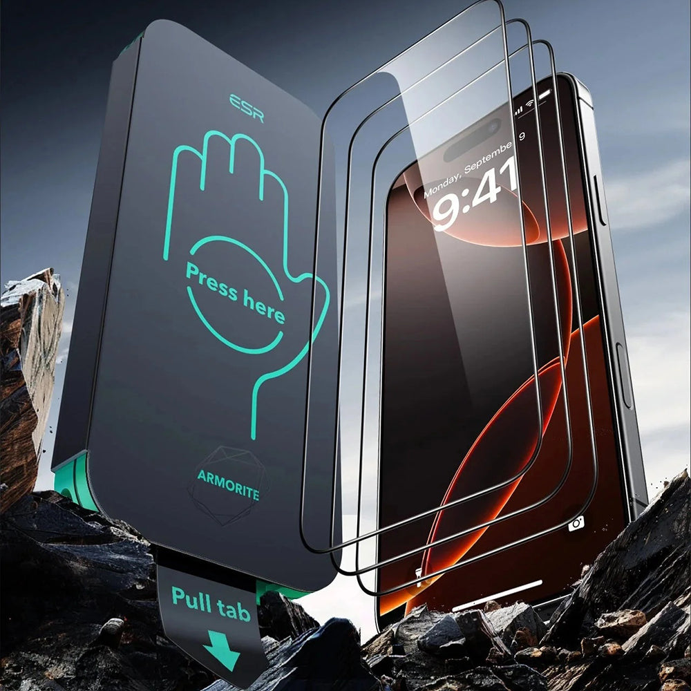 Film de protection d'écran ESR Armorite UltraFit pour Apple iPhone 17 Pro Max, Verre Trempé, Full Glue, Lot de 3 pièces