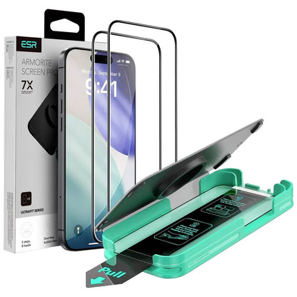 Film de protection d'écran ESR Armorite UltraFit pour Apple iPhone 18 Pro Max / 17 Pro Max, Verre trempé, Collage intégral, Lot de 2 pièces, Noir